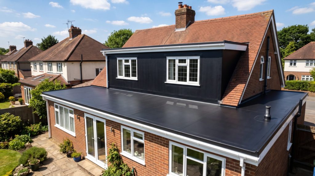 An EPDM rubber flat roof on a dormer and rear extension