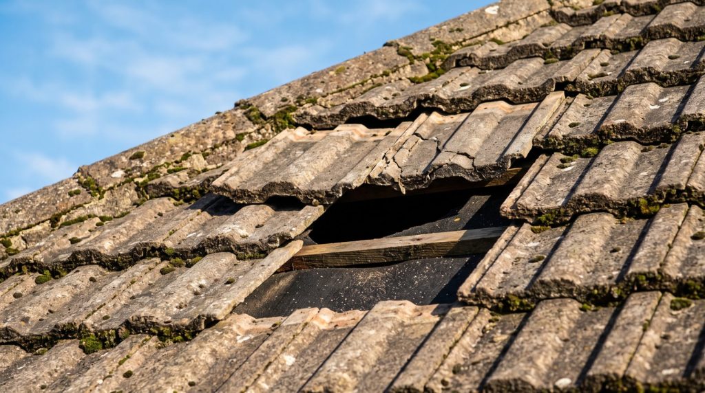 Slipped and cracked tiles leaving a gap in a pitched roof
